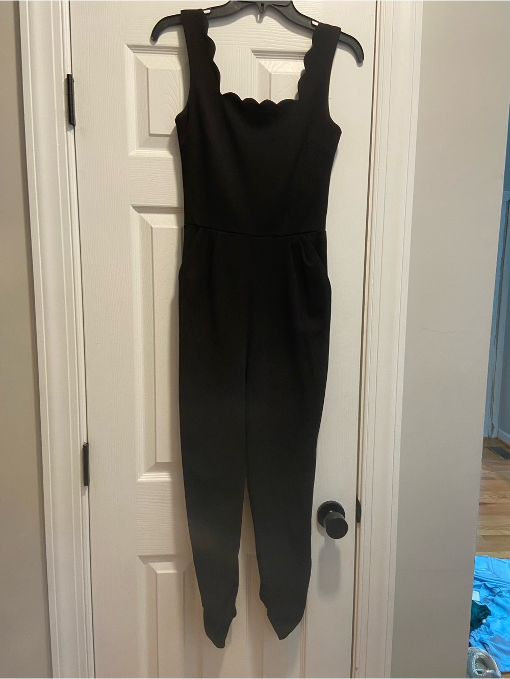 Aqua Black Scalloped Neck Sleeveless Jumpsuit